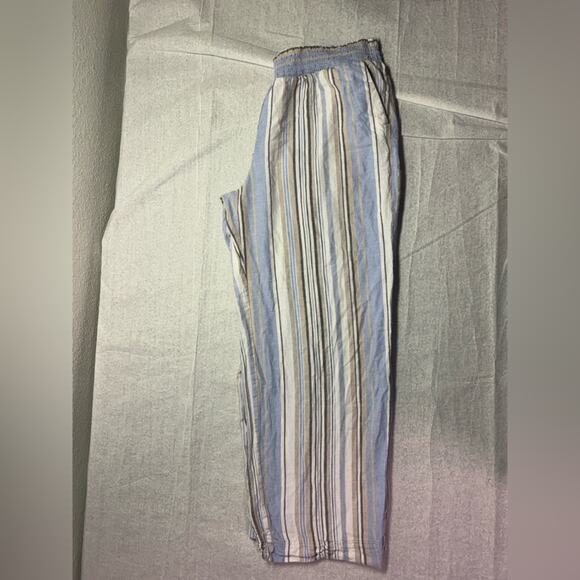Relaxed 90s Land and Sea Linen Loungewear Stripped Pattern Elastic Waist Med - Picture 3 of 5